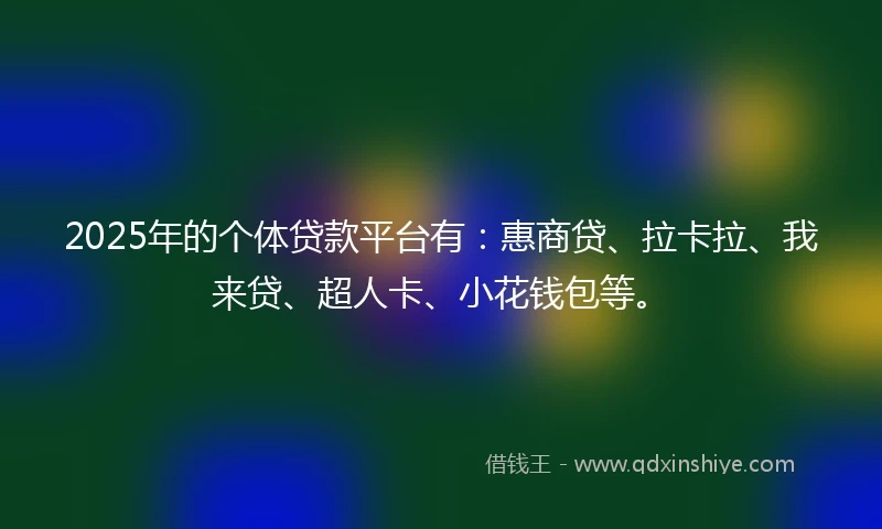 2025年的个体贷款平台有：惠商贷、拉卡拉、我来贷、超人卡、小花钱包等。