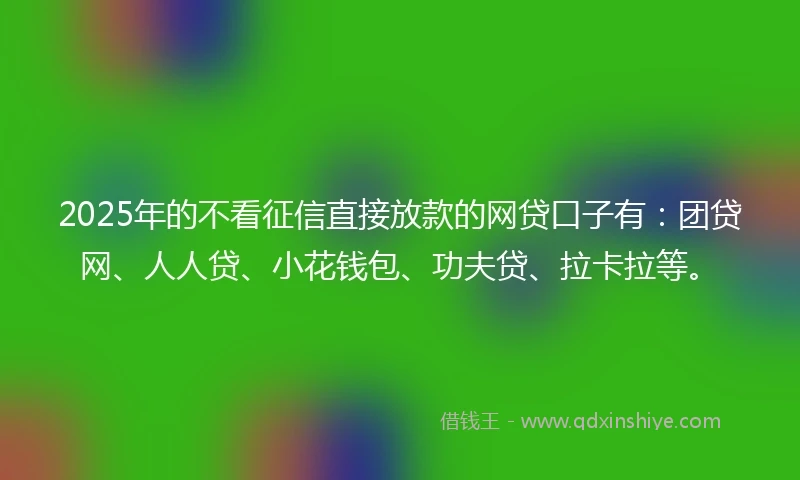 2025年的不看征信直接放款的网贷口子有：团贷网、人人贷、小花钱包、功夫贷、拉卡拉等。