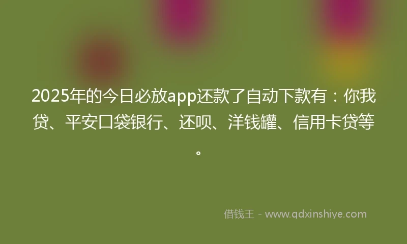 2025年的今日必放app还款了自动下款有：你我贷、平安口袋银行、还呗、洋钱罐、信用卡贷等。