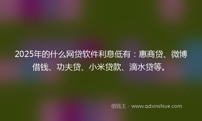 2025年的什么网贷软件利息低有：惠商贷、微博借钱、功夫贷、小米贷款、滴水贷等。