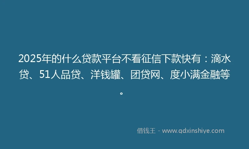 2025年的什么贷款平台不看征信下款快有：滴水贷、51人品贷、洋钱罐、团贷网、度小满金融等。
