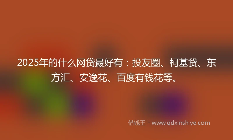 2025年的什么网贷最好有：投友圈、柯基贷、东方汇、安逸花、百度有钱花等。