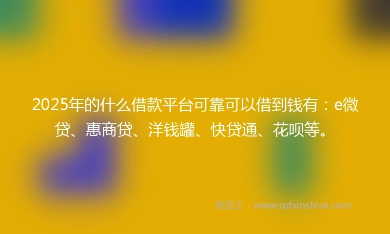 2025年的什么借款平台可靠可以借到钱有：e微贷、惠商贷、洋钱罐、快贷通、花呗等。