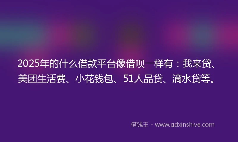 2025年的什么借款平台像借呗一样有：我来贷、美团生活费、小花钱包、51人品贷、滴水贷等。