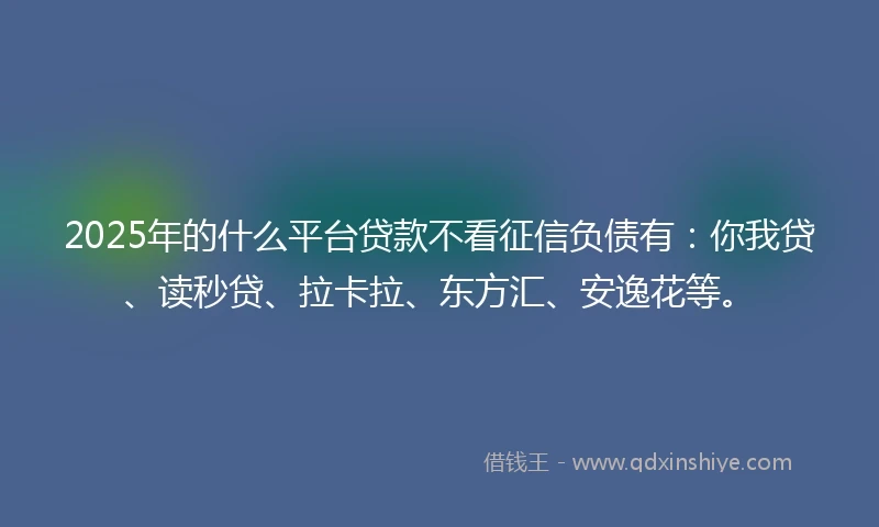 2025年的什么平台贷款不看征信负债有：你我贷、读秒贷、拉卡拉、东方汇、安逸花等。