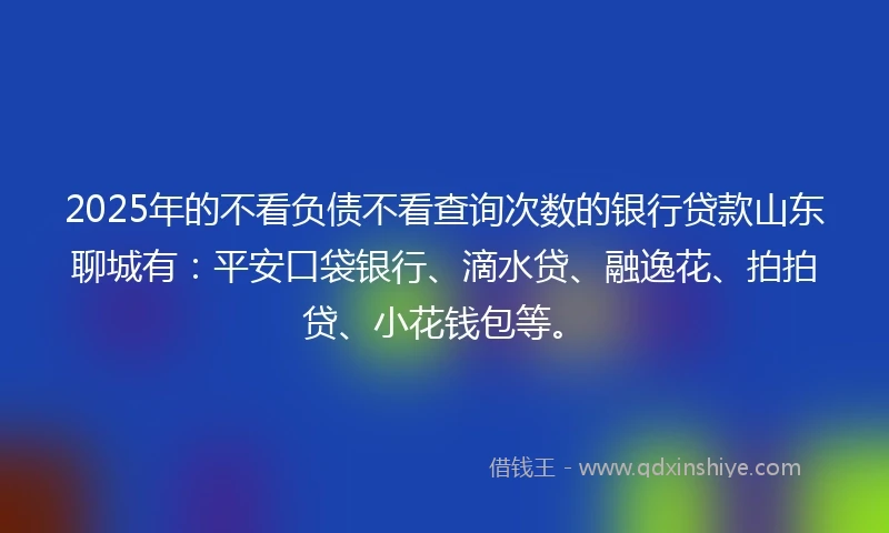 2025年的不看负债不看查询次数的银行贷款山东聊城有：平安口袋银行、滴水贷、融逸花、拍拍贷、小花钱包等。