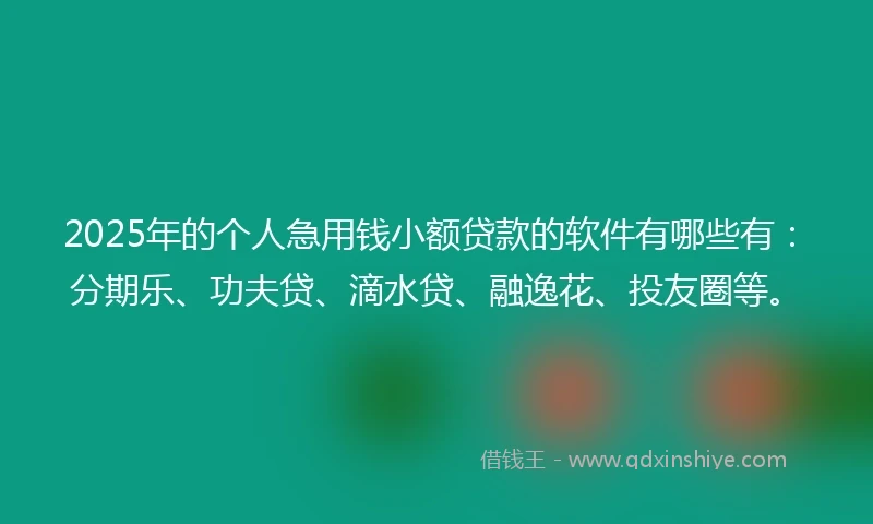 2025年的个人急用钱小额贷款的软件有哪些有：分期乐、功夫贷、滴水贷、融逸花、投友圈等。