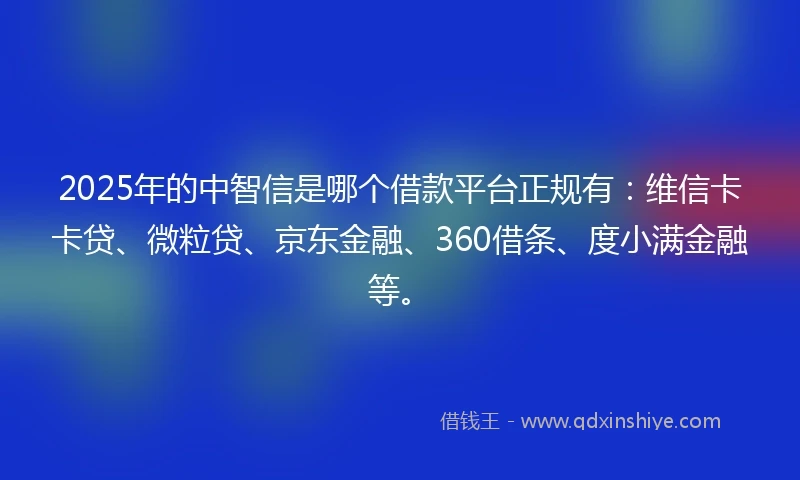 2025年的中智信是哪个借款平台正规有：维信卡卡贷、微粒贷、京东金融、360借条、度小满金融等。