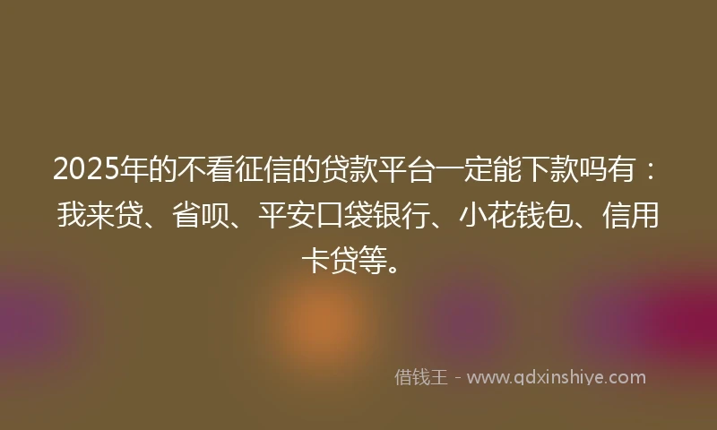 2025年的不看征信的贷款平台一定能下款吗有：我来贷、省呗、平安口袋银行、小花钱包、信用卡贷等。