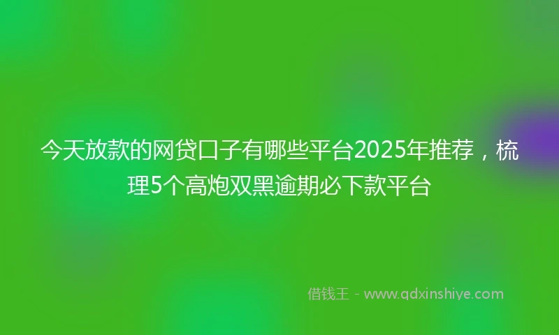 今天放款的网贷口子有哪些平台2025年推荐，梳理5个高炮双黑逾期必下款平台