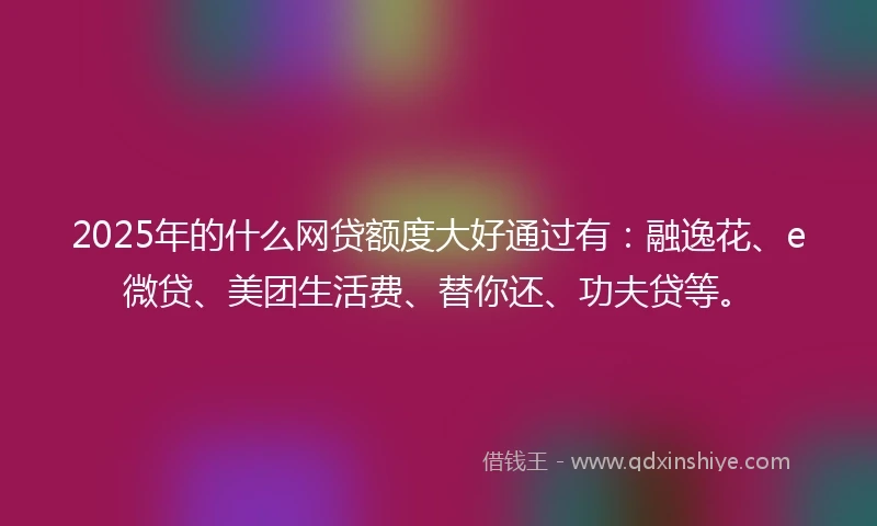 2025年的什么网贷额度大好通过有：融逸花、e微贷、美团生活费、替你还、功夫贷等。