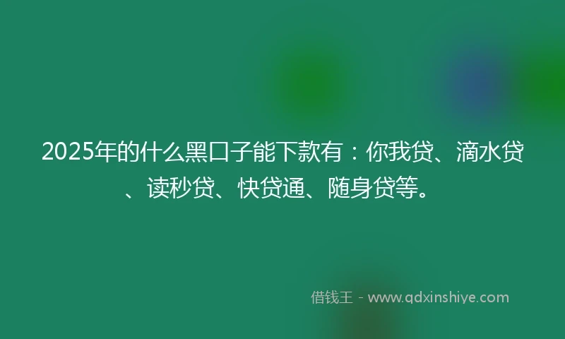 2025年的什么黑口子能下款有：你我贷、滴水贷、读秒贷、快贷通、随身贷等。