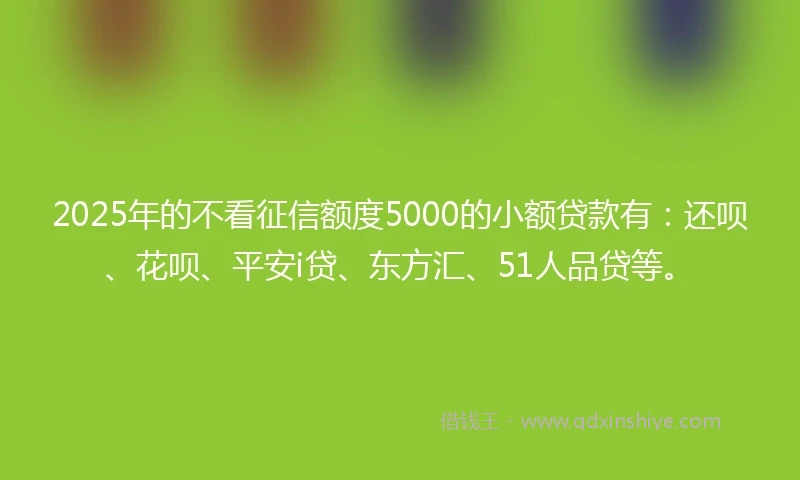 2025年的不看征信额度5000的小额贷款有：还呗、花呗、平安i贷、东方汇、51人品贷等。