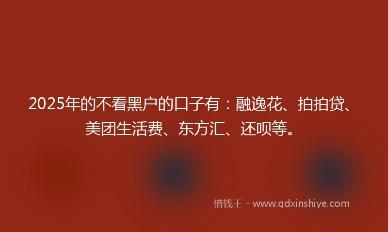 2025年的不看黑户的口子有：融逸花、拍拍贷、美团生活费、东方汇、还呗等。