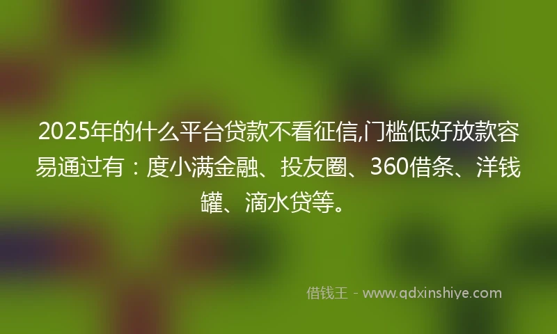 2025年的什么平台贷款不看征信,门槛低好放款容易通过有：度小满金融、投友圈、360借条、洋钱罐、滴水贷等。