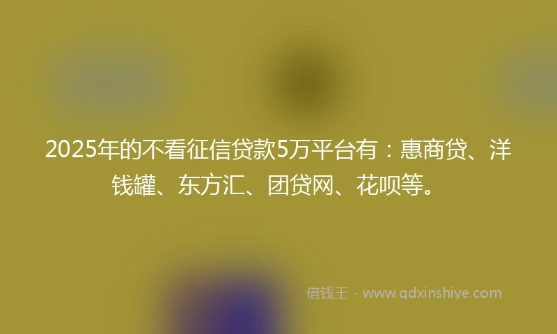 2025年的不看征信贷款5万平台有：惠商贷、洋钱罐、东方汇、团贷网、花呗等。