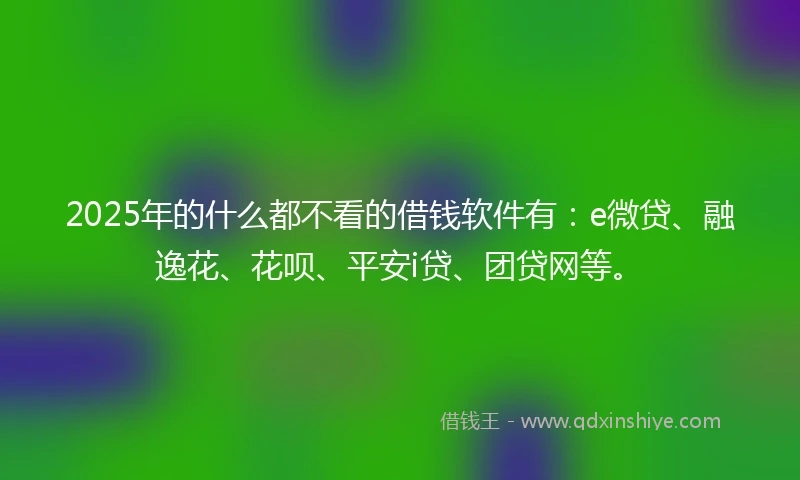 2025年的什么都不看的借钱软件有：e微贷、融逸花、花呗、平安i贷、团贷网等。