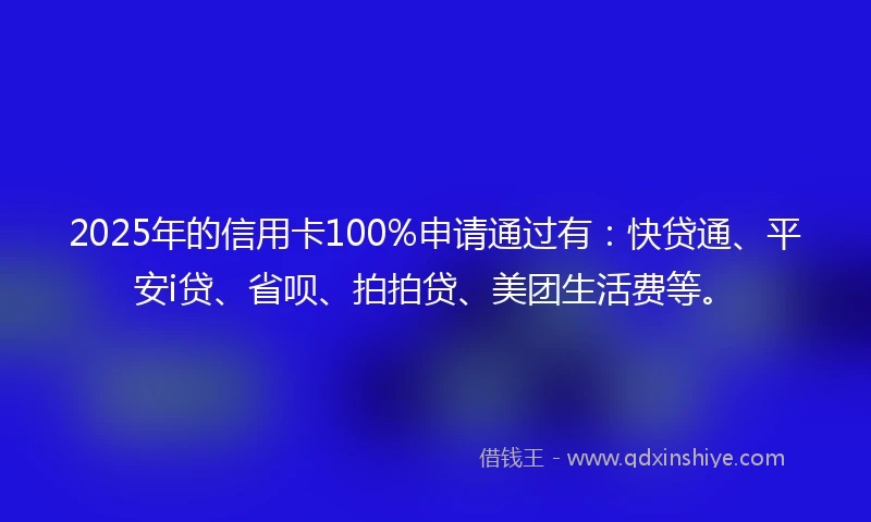 2025年的信用卡100%申请通过有：快贷通、平安i贷、省呗、拍拍贷、美团生活费等。