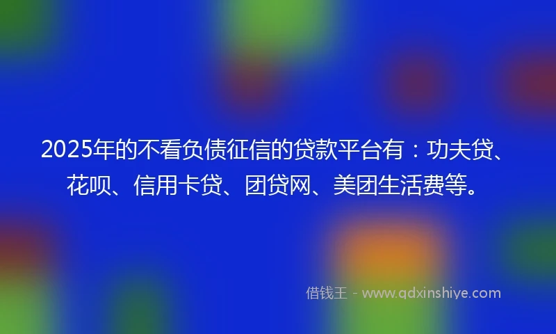 2025年的不看负债征信的贷款平台有:功夫贷、花呗、信用卡贷、团贷网、美团生活费等。