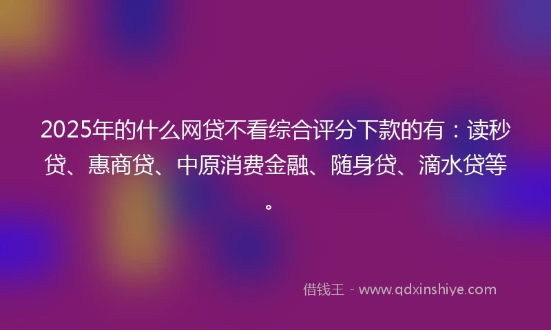 2025年的什么网贷不看综合评分下款的有：读秒贷、惠商贷、中原消费金融、随身贷、滴水贷等。