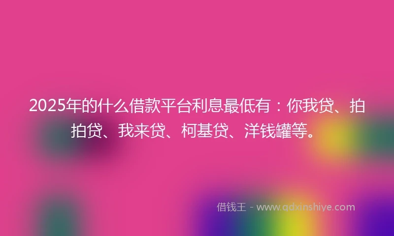 2025年的什么借款平台利息最低有：你我贷、拍拍贷、我来贷、柯基贷、洋钱罐等。
