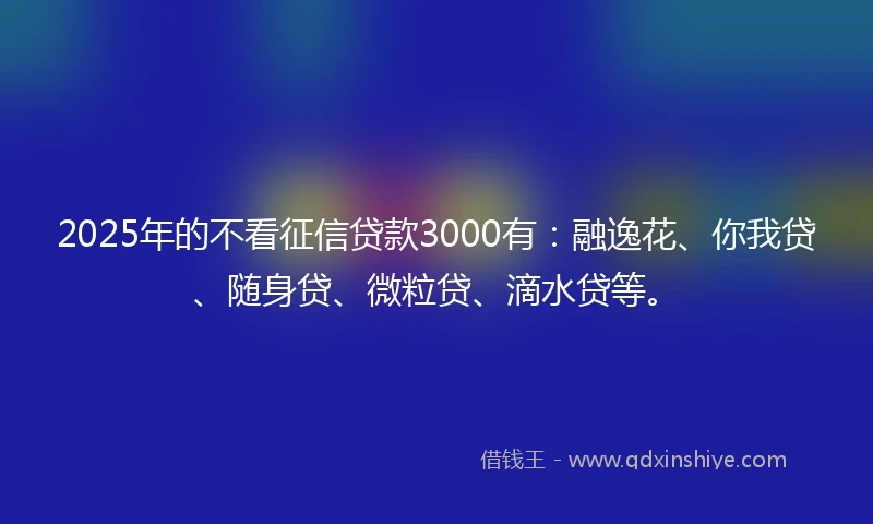 2025年的不看征信贷款3000有：融逸花、你我贷、随身贷、微粒贷、滴水贷等。