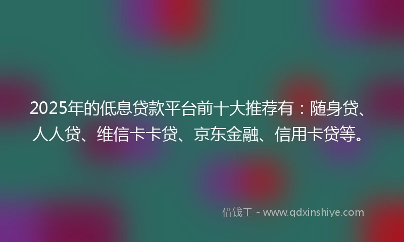 2025年的低息贷款平台前十大推荐有：随身贷、人人贷、维信卡卡贷、京东金融、信用卡贷等。
