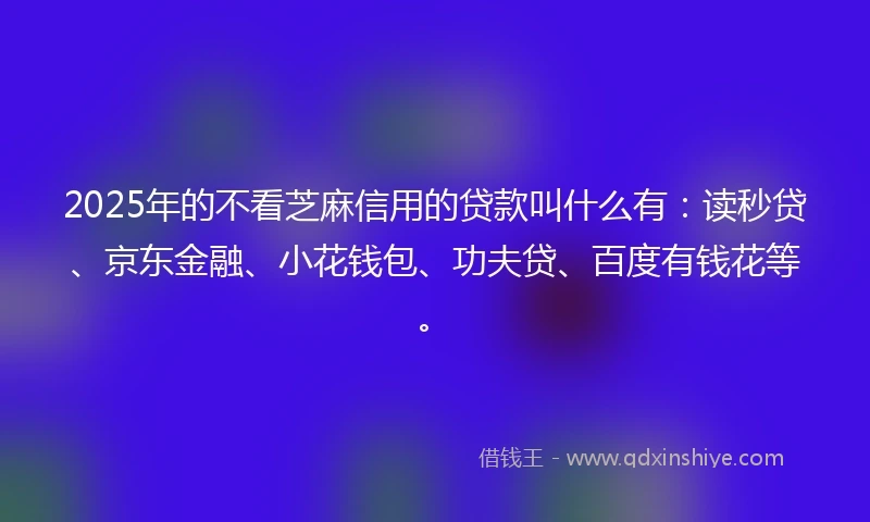 2025年的不看芝麻信用的贷款叫什么有：读秒贷、京东金融、小花钱包、功夫贷、百度有钱花等。