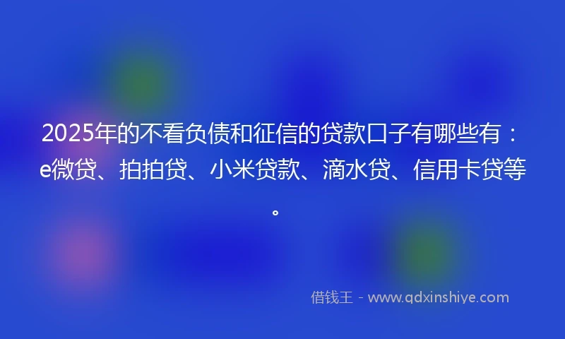 2025年的不看负债和征信的贷款口子有哪些有：e微贷、拍拍贷、小米贷款、滴水贷、信用卡贷等。