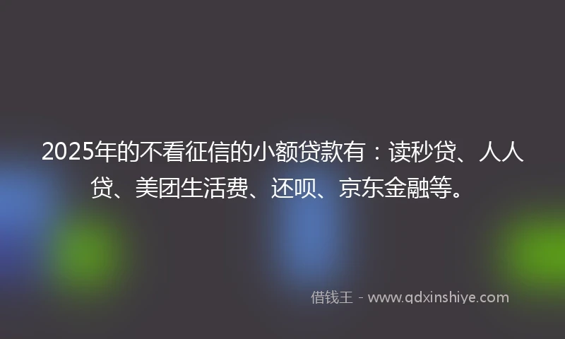 2025年的不看征信的小额贷款有：读秒贷、人人贷、美团生活费、还呗、京东金融等。