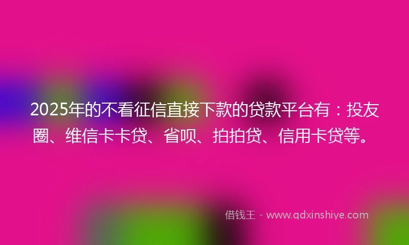2025年的不看征信直接下款的贷款平台有：投友圈、维信卡卡贷、省呗、拍拍贷、信用卡贷等。