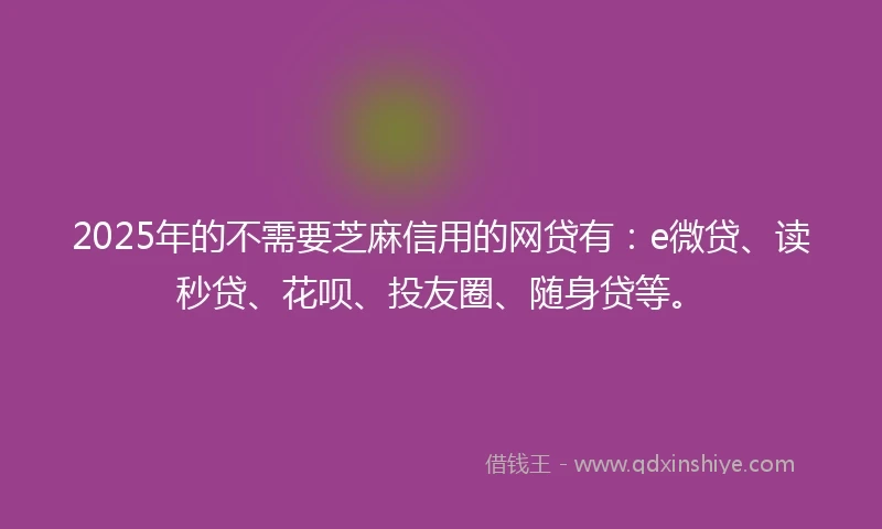 2025年的不需要芝麻信用的网贷有：e微贷、读秒贷、花呗、投友圈、随身贷等。