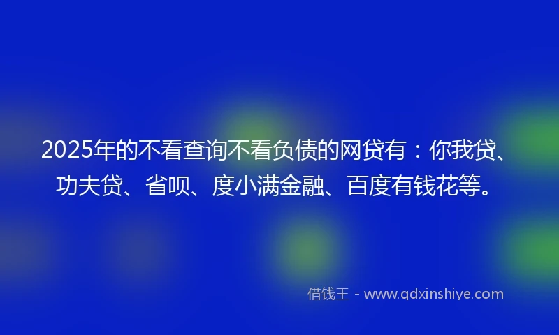 2025年的不看查询不看负债的网贷有：你我贷、功夫贷、省呗、度小满金融、百度有钱花等。