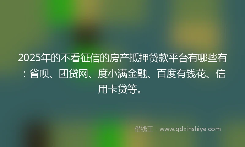 2025年的不看征信的房产抵押贷款平台有哪些有：省呗、团贷网、度小满金融、百度有钱花、信用卡贷等。