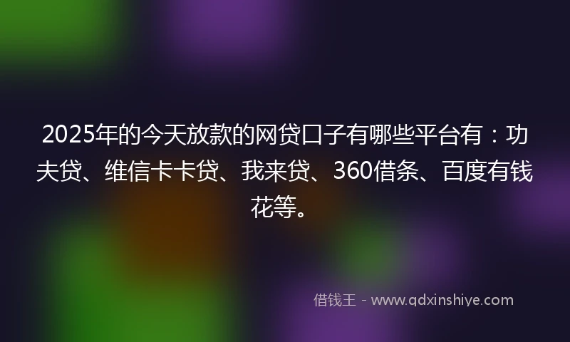 2025年的今天放款的网贷口子有哪些平台有：功夫贷、维信卡卡贷、我来贷、360借条、百度有钱花等。
