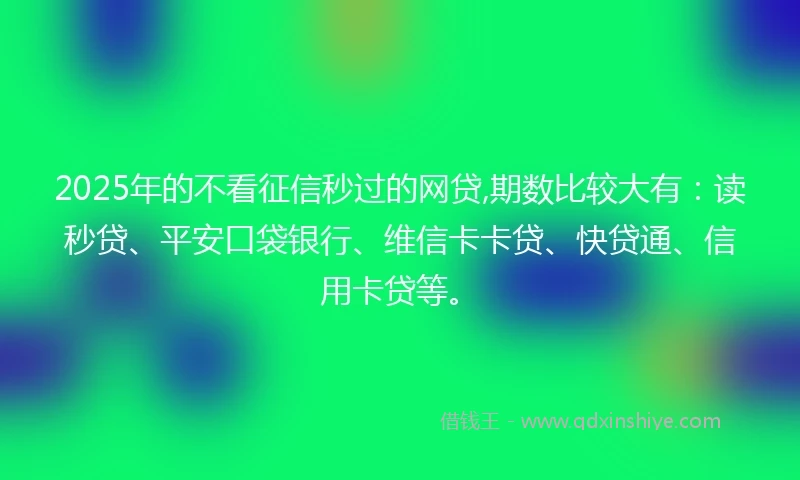 2025年的不看征信秒过的网贷,期数比较大有：读秒贷、平安口袋银行、维信卡卡贷、快贷通、信用卡贷等。