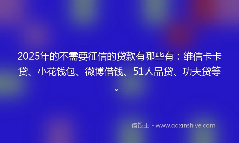 2025年的不需要征信的贷款有哪些有：维信卡卡贷、小花钱包、微博借钱、51人品贷、功夫贷等。