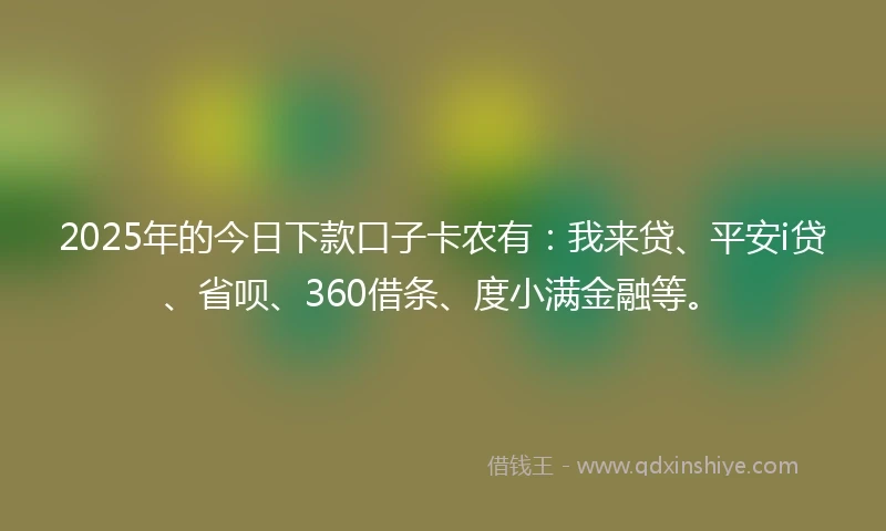 2025年的今日下款口子卡农有：我来贷、平安i贷、省呗、360借条、度小满金融等。