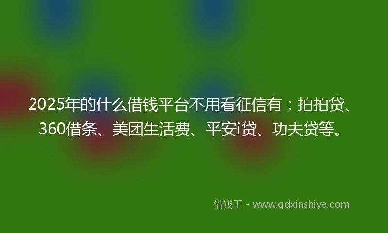 2025年的什么借钱平台不用看征信有：拍拍贷、360借条、美团生活费、平安i贷、功夫贷等。