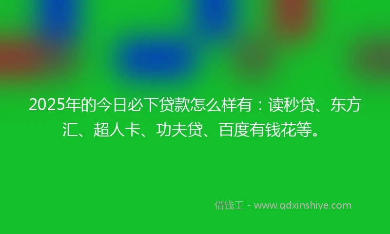 2025年的今日必下贷款怎么样有：读秒贷、东方汇、超人卡、功夫贷、百度有钱花等。
