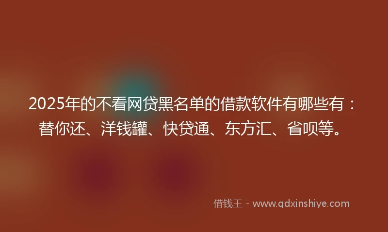2025年的不看网贷黑名单的借款软件有哪些有：替你还、洋钱罐、快贷通、东方汇、省呗等。