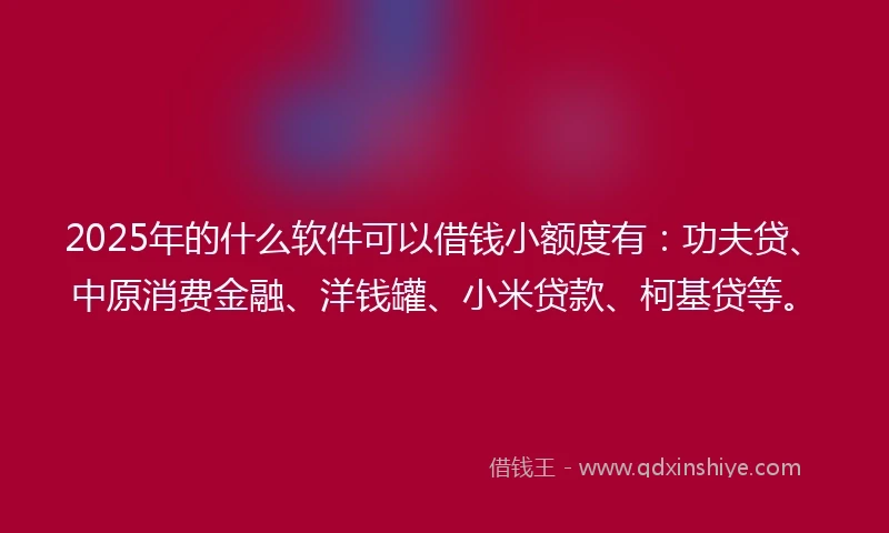 2025年的什么软件可以借钱小额度有：功夫贷、中原消费金融、洋钱罐、小米贷款、柯基贷等。