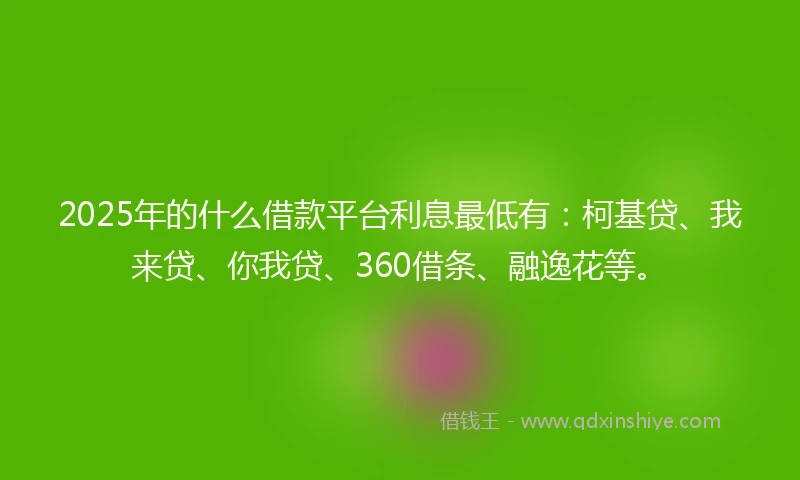 2025年的什么借款平台利息最低有：柯基贷、我来贷、你我贷、360借条、融逸花等。