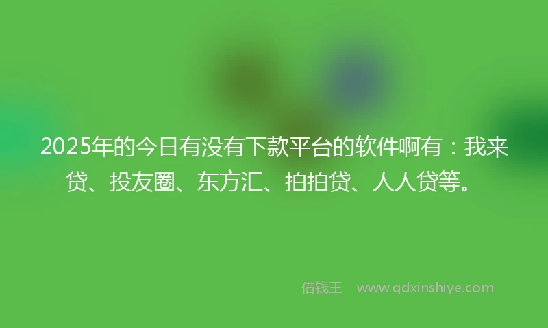 2025年的今日有没有下款平台的软件啊有：我来贷、投友圈、东方汇、拍拍贷、人人贷等。
