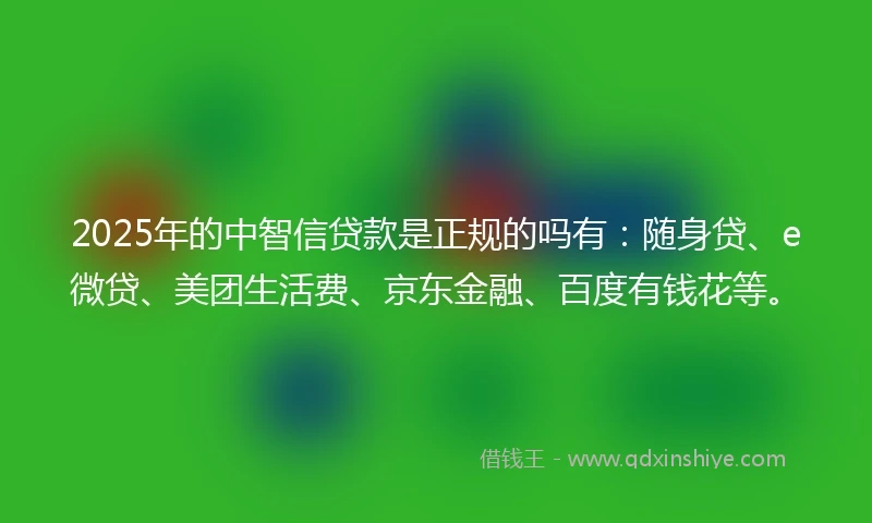 2025年的中智信贷款是正规的吗有：随身贷、e微贷、美团生活费、京东金融、百度有钱花等。