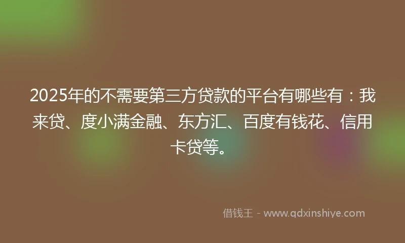 2025年的不需要第三方贷款的平台有哪些有：我来贷、度小满金融、东方汇、百度有钱花、信用卡贷等。
