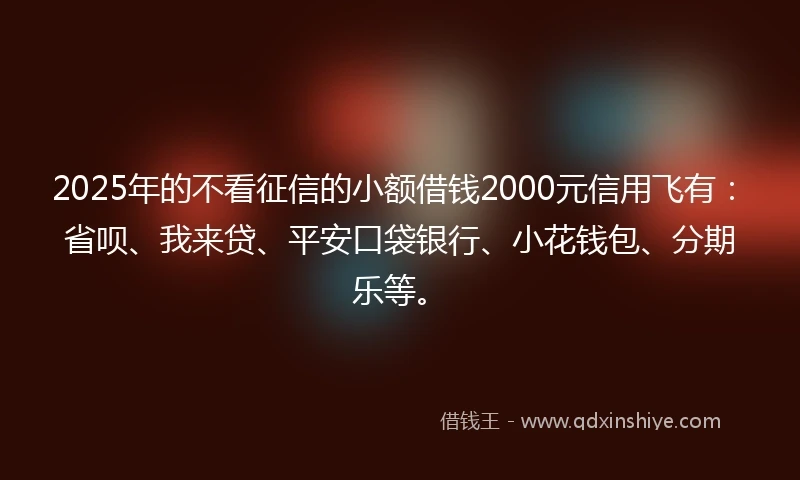 2025年的不看征信的小额借钱2000元信用飞有：省呗、我来贷、平安口袋银行、小花钱包、分期乐等。