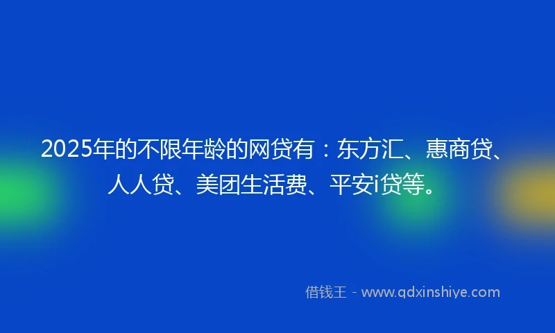2025年的不限年龄的网贷有：东方汇、惠商贷、人人贷、美团生活费、平安i贷等。