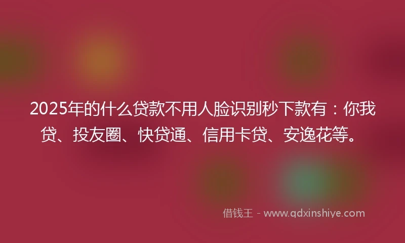 2025年的什么贷款不用人脸识别秒下款有：你我贷、投友圈、快贷通、信用卡贷、安逸花等。