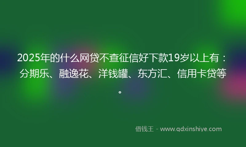 2025年的什么网贷不查征信好下款19岁以上有：分期乐、融逸花、洋钱罐、东方汇、信用卡贷等。